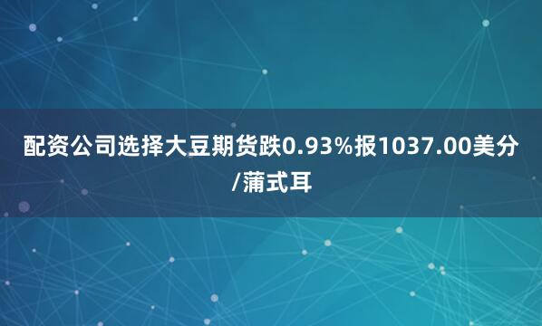 配资公司选择大豆期货跌0.93%报1037.00美分/蒲式耳